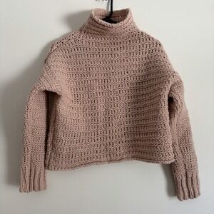 Free People XS/S Wool Blend Chunky Knit Mock Neck Sweater Dusty‎ Rose Pink